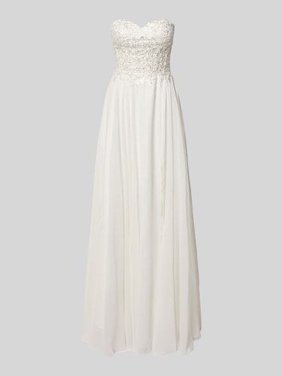 Produktfoto, Maxikleid im Off-Shoulder-Look von Luxuar aus weißem Chiffon mit tailliertem Schnitt und Stitchings, strukturierte Textur