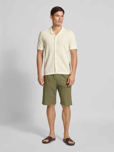 Wood Wood Regular Fit Leinenshorts mit elastischem Bund Modell 'enoch' Oliv 1