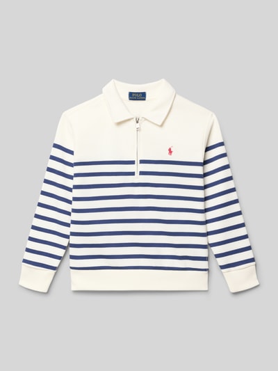 Produktfoto, Regular Fit sweatshirt uit katoenmix van Polo Ralph Lauren Kids, all-over gestreept motief, gestikt logo, overhemdkraag met ritssluiting, lange mouwen, geribde mouw- en rompzoom, sweatmateriaal