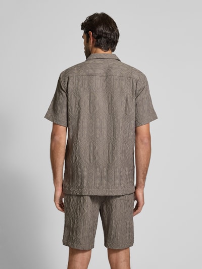 Lindbergh Regular fit overhemd met korte mouwen van viscosemix met structuurmotief Kaki - 5