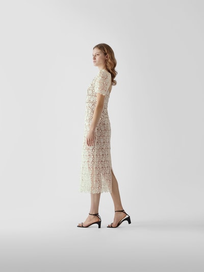Self-Portrait Midikleid mit floraler Spitze Weiß 4