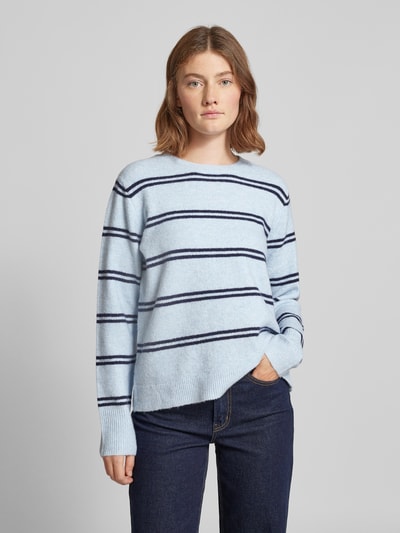 Pieces Regular Fit Strickpullover mit Wolle mit Streifenmuster Modell 'OLIVIA' Hellblau 4