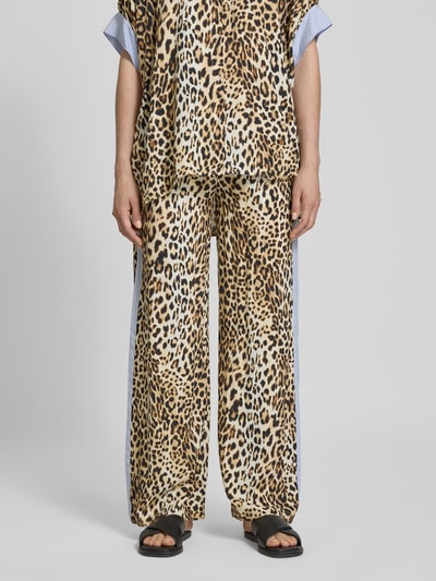 Emily Van den Bergh Spodnie materiałowe z prostą nogawką i lampasami Jasnobrązowy 4