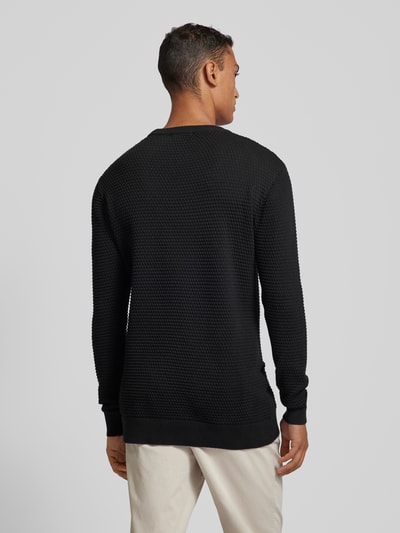 Knowledge Cotton Apparel Gebreide pullover met ribboorden, model 'VAGN' Zwart - 5