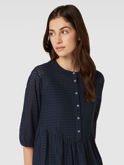 Soft Rebels Knielange jurk met broderie anglaise, model 'Brinley' Marineblauw - 3