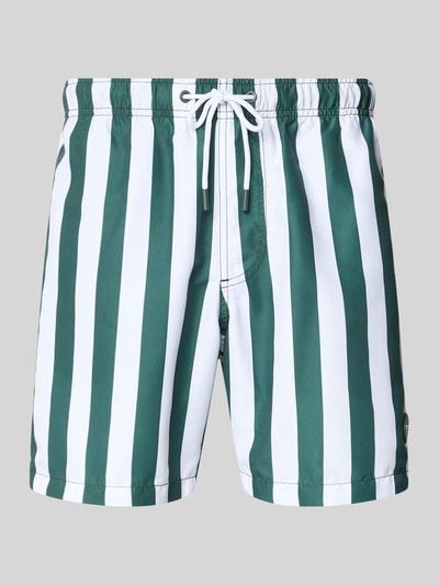 Produktfoto, Badehose mit Gesäßtasche und elastischem Bund von Shiwi, grün-weiß gestreift, Regular Fit, Allover-Look, Tunnelzug, glatte Textur