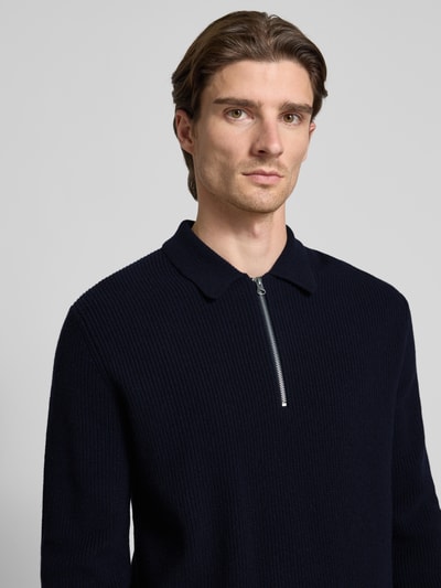 Samsøe Samsøe Strickpullover aus Wolle mit Reißverschluss Modell 'ISAKS' Dunkelblau 3