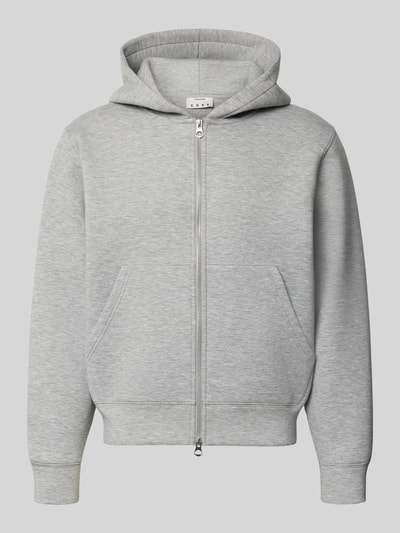 Produktfoto, Relaxed Fit Sweatjacke mit Zweiwege-Reißverschluss van JACK & JONES in lichtgrijs, elastische materiaalmix, kangoeroezak, ruglengte maat M 65 cm, mouwlengte maat M 65 cm, elastische boorden.