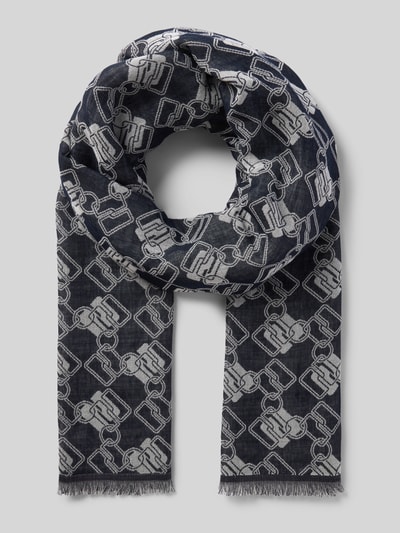 Marc Cain Szal ze wzorem na całej powierzchni z frędzlami Granatowy 1