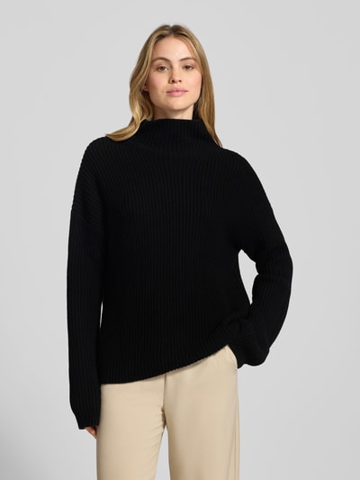 0039 Italy Loose fit gebreide pullover van een mix van kasjmier en wol, model 'LONA' Zwart - 4