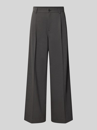 Produktfoto, Hose mit Bügelfalten und Gesäßtaschen van Karo Kauer, donkergrijs, wijde pijpen, viscosemix, zichtbare persvouwen, achterzakken, bandwijdte maat S 39 cm, binnenbeenlengte maat S 77 cm