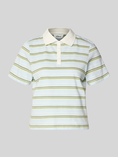 Produktfoto, Regular Fit Poloshirt aus reiner Baumwolle von s.Oliver RED LABEL, mehrfarbig, gestreift, Polokragen, Kurzarm, Feinripp-Optik, V-Ausschnitt