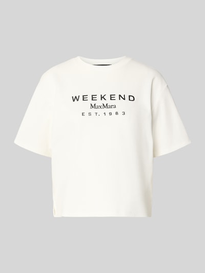 Produktfoto, Regular Fit T-Shirt aus reiner Baumwolle Modell 'SABATO' von Weekend Max Mara, efekt: jednolity kolor, drobne prążkowanie, wyhaftowana aplikacja, okrągły dekolt, rękaw: krótki rękaw, materiał: bawełna