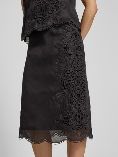 Max Mara Studio Midirock mit Spitzenbesatz Modell 'FIFY' Black 3