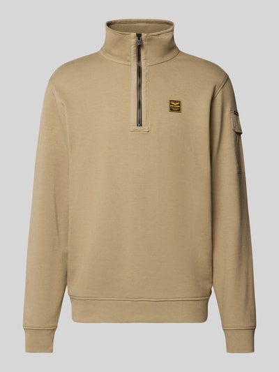 PME Legend Regular Fit Sweatshirt Baumwoll-Mix mit Troyer-Kragen Sand 1