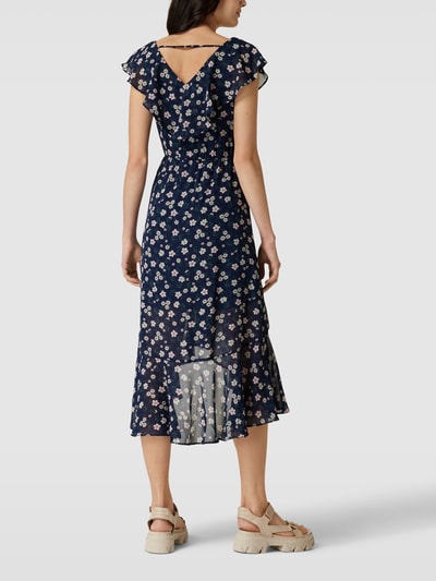 Apricot Midikleid mit Bindegürtel Marineblau 5