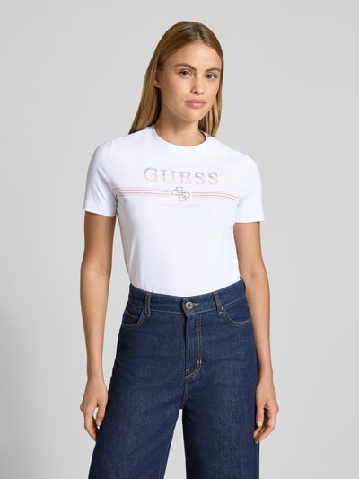 GUESS Activewear T-Shirt mit Strasssteinbesatz Modell 'SIENA' Weiss 4