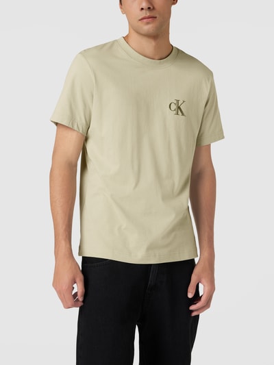 Calvin Klein Jeans T-shirt z detalami z logo model ‘HIGH SHINE’ Trzcinowy 4