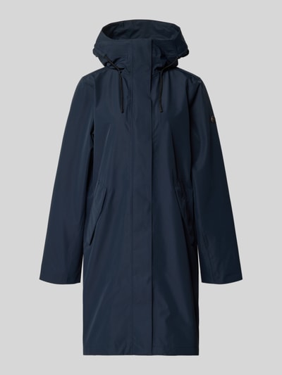 Produktfoto, Parka mit Pattentaschen Modell 'ELINA' von Didriksons in Dunkelblau, Relaxed-Fit, Kapuze mit Tunnelzug, glatte Textur, Rückenlänge 97 cm, Schulterbreite 41 cm, Brustweite 53 cm, Ärmellänge 64 cm, Größe 36