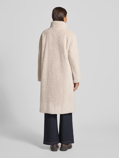 WHITE LABEL Regular fit lange jas van teddybont met opstaande kraag Ecru - 5