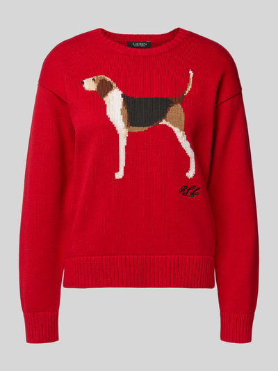 Lauren Ralph Lauren Sweter z dzianiny z motywem i okrągłym dekoltem model ‘RIEDNEE’ Czerwony melanż 2