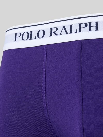 Produktfoto, Skinny Fit Boxershorts aus Baumwoll-Mix im 3er-Pack von Polo Ralph Lauren Underwear, Optik: Unifarben, Label-Schriftzug, Bundabschluss: Elastisch, Materialverarbeitung: Stretch, kontrastreicher lila Farbton, strukturierte Textur