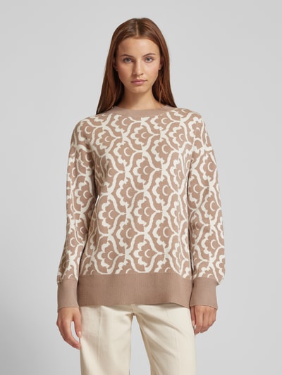 Vero Moda Regular fit gebreide pullover met two-tone-motief, model 'NANCY' Taupe - 4