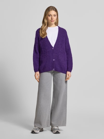American Vintage Cardigan mit V-Ausschnitt Modell 'EAST' Violett Melange 1