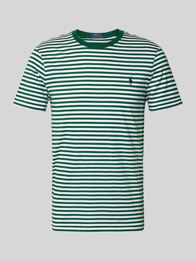 Produktfoto, Regular Fit T-Shirt aus Reiner Baumwolle von Polo Ralph Lauren mit grünen und weißen Streifen, glatter Stoff, Herren T-Shirt.