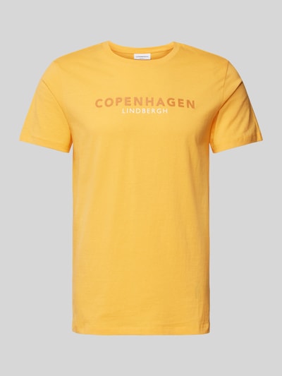 Lindbergh T-shirt met labelprint, model 'Copenhagen' Oranje - 2