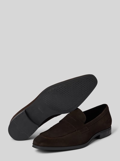 BOSS Penny loafers van echt leer, model 'Theon' Donkerbruin - 4