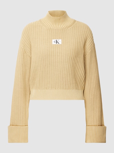 Calvin Klein Jeans Sweter z dzianiny z naszywką z logo Piaskowy 2