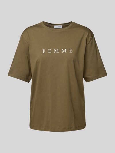 Selected Femme T-shirt o kroju oversized z nadrukiem z logo model ‘VILJA’ Oliwkowy 2