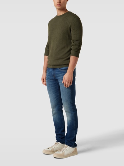 Christian Berg Men Pullover mit Woll-Anteil in unifarbenem Design Khaki meliert 1