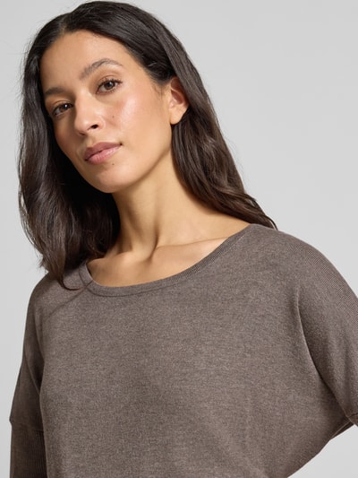 FREE/QUENT Sweter z dzianiny z mieszanki wiskozy z rękawem o dł. 3/4 model ‘JONE’ Szarobrązowy 3