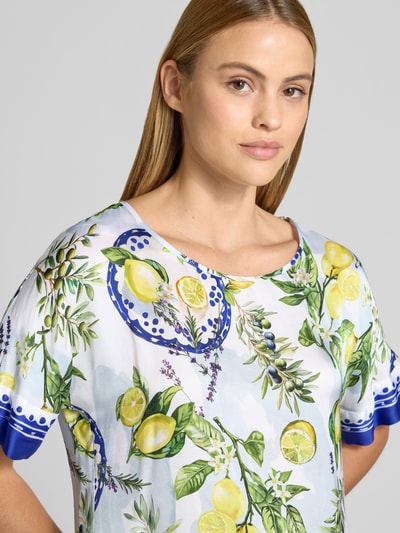 Marc Cain relaxed fit T-shirt van zuivere viscose met florale all-over print Wit - 3