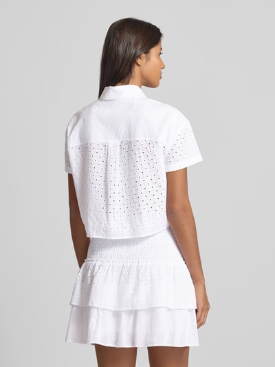 Marc Cain Cropped Bluse mit Lochstickerei und Knotendetail Weiss 5