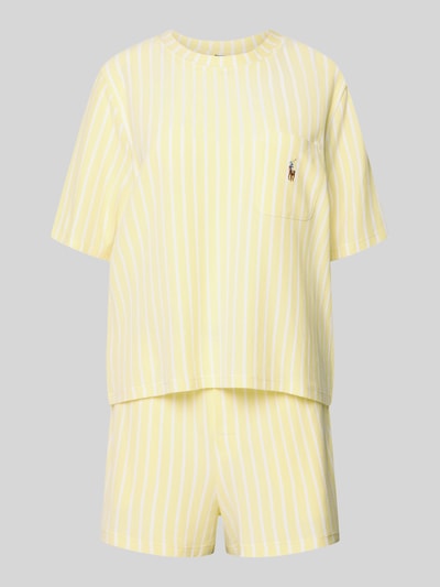Produktfoto, Relaxed Fit Pyjama aus Baumwoll-Modal-Mix von Polo Ralph Lauren, wielokolorowy, paski, logo-stitching, label-bund, krótki rękaw, okrągły dekolt, elastyczny pas, dwuczęściowy, piqué, materiał: bawełna-modal-mix