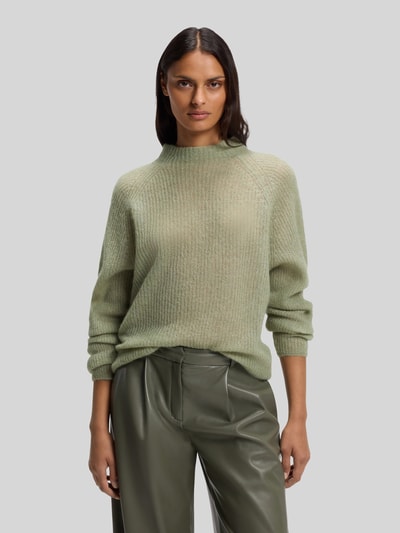 BOSS relaxed fit pullover van wolmix met opstaande kraag Lindegroen - 4