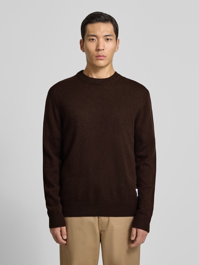Matinique Strickpullover aus Lammwolle mit Rundhalsausschnitt Dunkelbraun 4