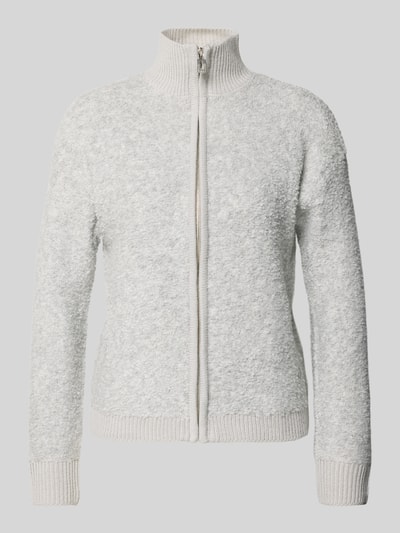 Produktfoto, hellgraue Strickjacke mit Stehkragen Modell 'Jo44sy' von ZABAIONE, Woll-Materialmix, Regular Fit, glatte Textur, Reißverschluss.