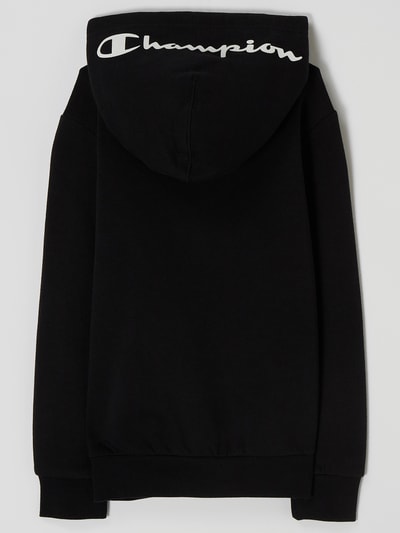 Black champion hoodie white logo outlet