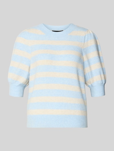 Produktfoto, Regular Fit Strickpullover mit Crew Neck Modell 'DOFFY' von Vero Moda, Optik: Unifarben, Strickoptik, 1/2-Arm, gerippte Abschlüsse, Label-Stitching-Applikation, Rundhalsausschnitt, Materialverarbeitung: Strick.