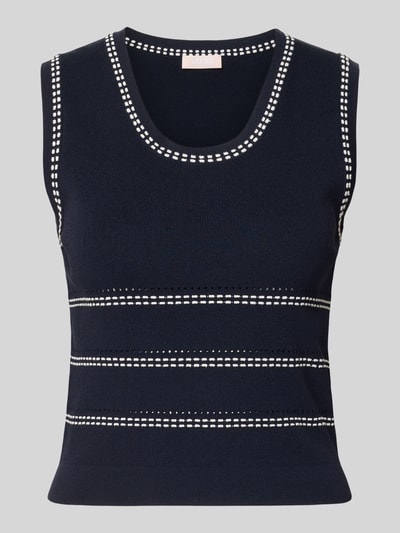 Produktfoto, Stricktop aus Viskose-Mix mit Rundhalsausschnitt von Liu Jo White, Slim-Fit, Stitchings, dunkelblau mit weißen Linien