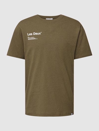 Les Deux T-Shirt mit Label-Print Modell 'Brody' Olivgrün 2