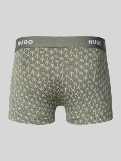Produktfoto, Slim Fit Trunks aus Baumwoll-Mix im 3er-Pack Modell 'TRUNK TRPLET DESIGN' von HUGO, efekt: jednolity kolor, krój slim fit, z napisem z logo, ściągacz: elastyczny, wielopak: 3 szt., wykończenie materiału: dżersej ze streczem, materiał: mieszanka bawełny