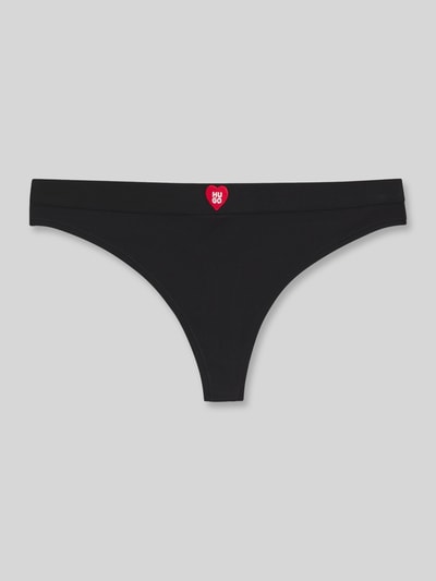HUGO Stringi z detal z logo 'HUGO HEART THONG' Czarny 1