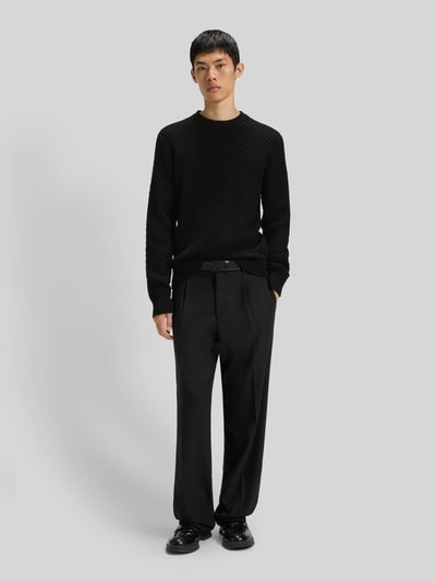 HUGO Regular Fit Strickpullover mit 3D-Strukturmuster Modell 'SYER' Black 1