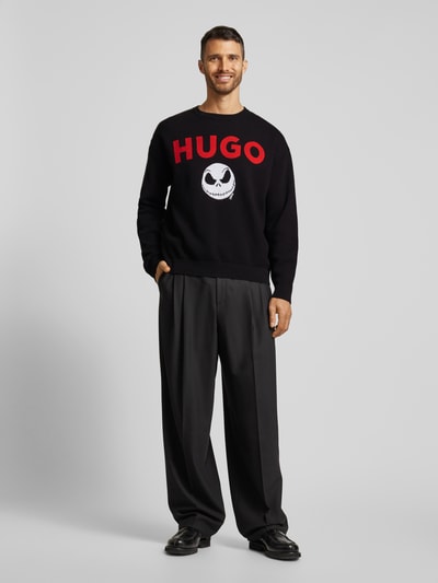 HUGO Gebreide pullover met ribboorden Zwart - 1