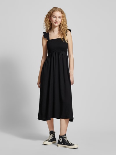 Pieces Sukienka midi z marszczonymi detalami model ‘LUNA’ Czarny 4